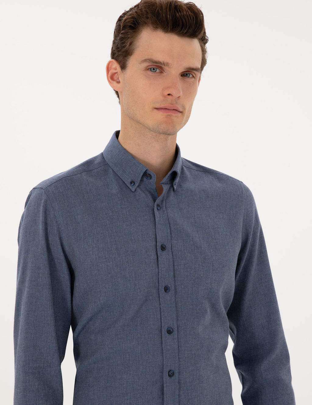 Koyu Mavi Flanel Dokulu Slim Fit Uzun Kollu G_mlek - Pierre cardin фото 2