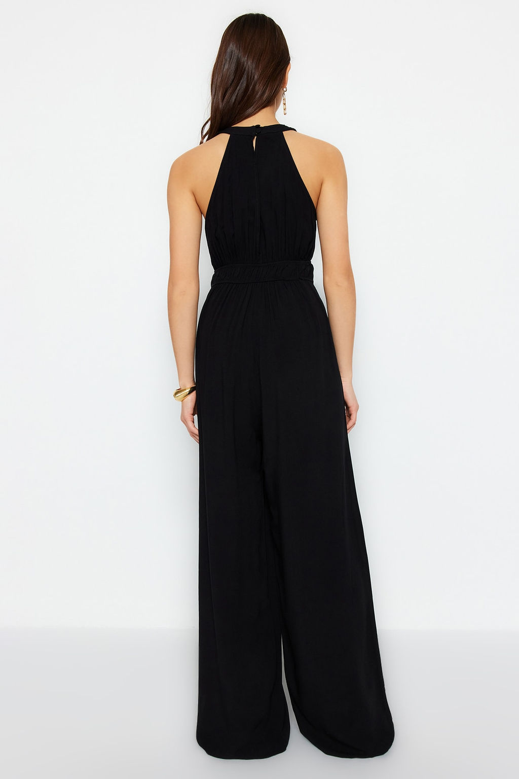 Siyah Beli Buzgu Detayl? Genis Paca Maxi Dokuma Tulum TWOSS23TU00121