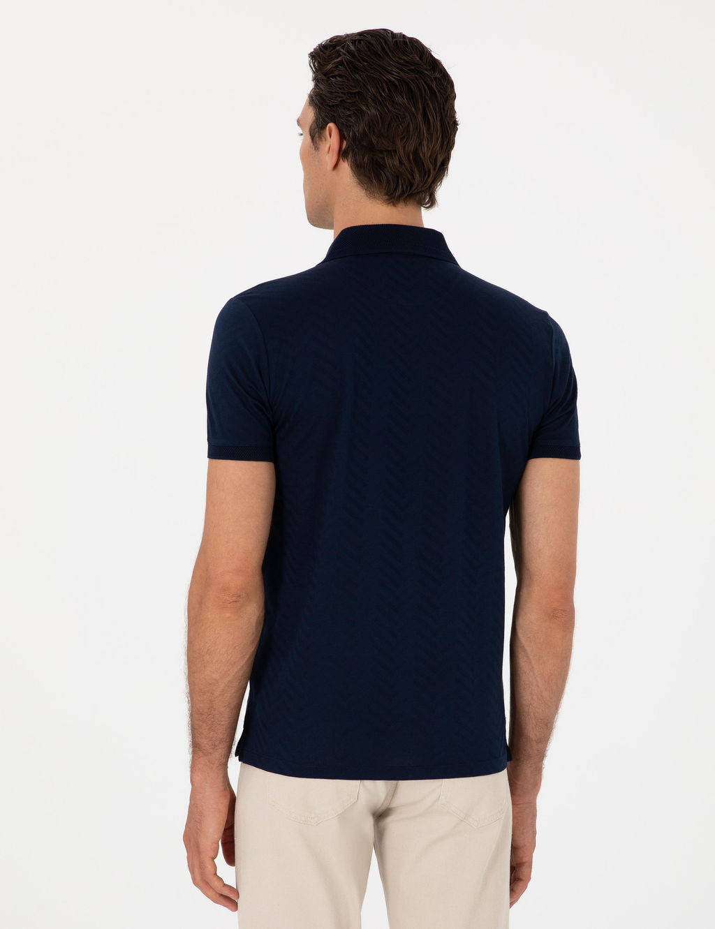 Lacivert Slim Fit Desenli Polo Yaka T-shirt
