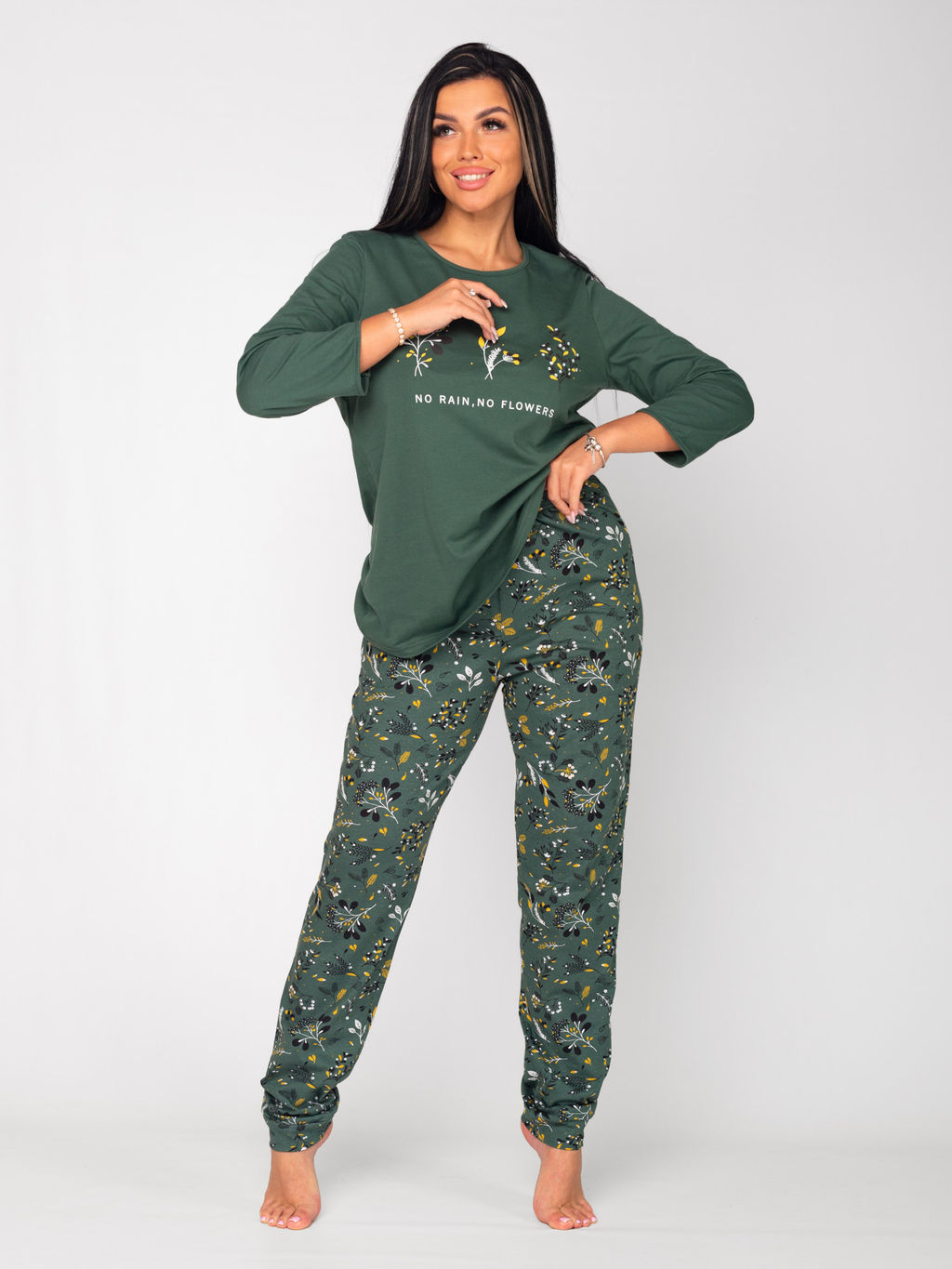 Пижама женская кулирка с брюками "ФИБИ" ЗЕЛЕНЬ