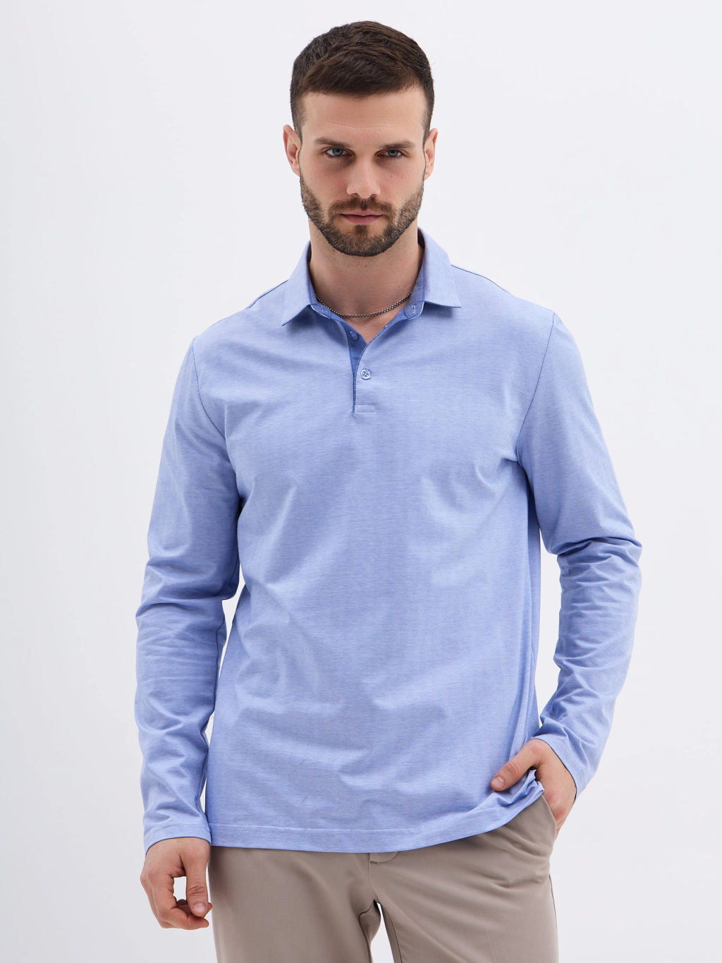 Джемпер мужской с воротником поло GREG G155-TD1246-LT0414-4 (т.голубой)  фото 4