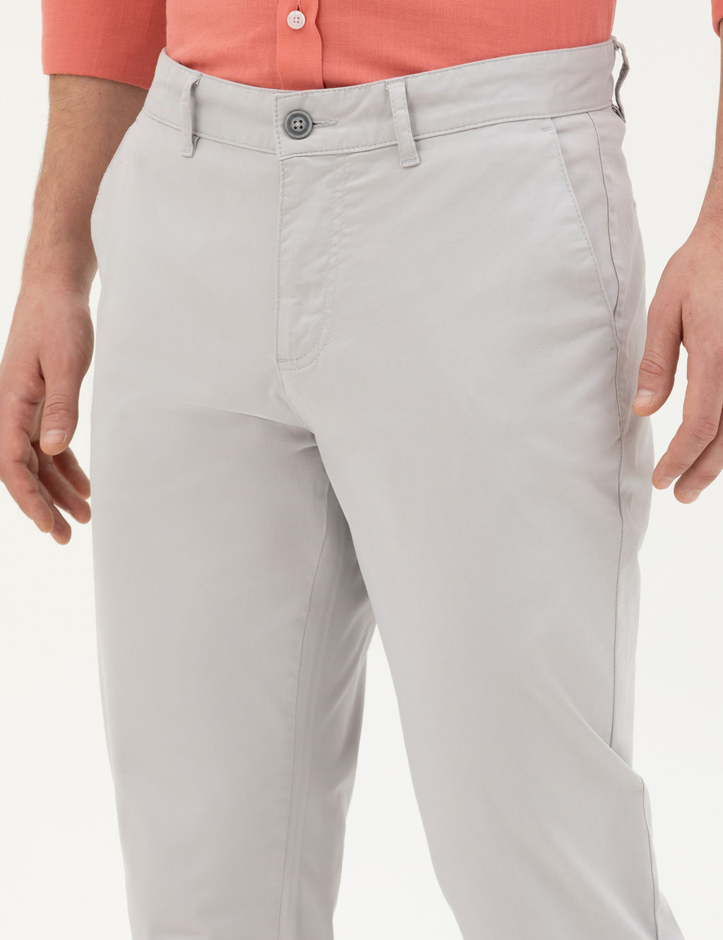 A__k Gri Regular Fit Basic Kanvas Pantolon