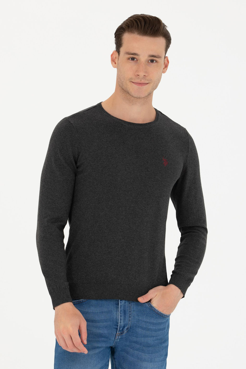 Свитер U.S. Polo Assn антрацитового меланжа из хлопка  фото 15
