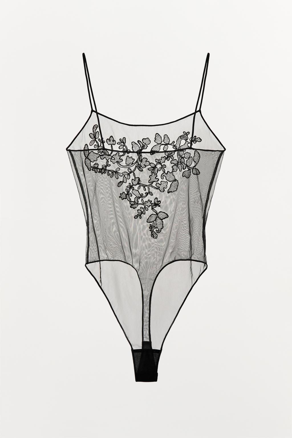 FLORAL EMBROIDERY MESH BODYSUIT - Zara фото 5