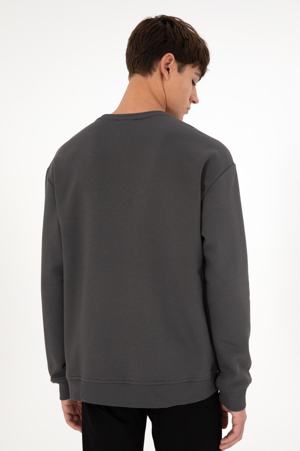 Erkek Bisiklet Yaka Antrasit Basic _ardonlu Sweatshirt