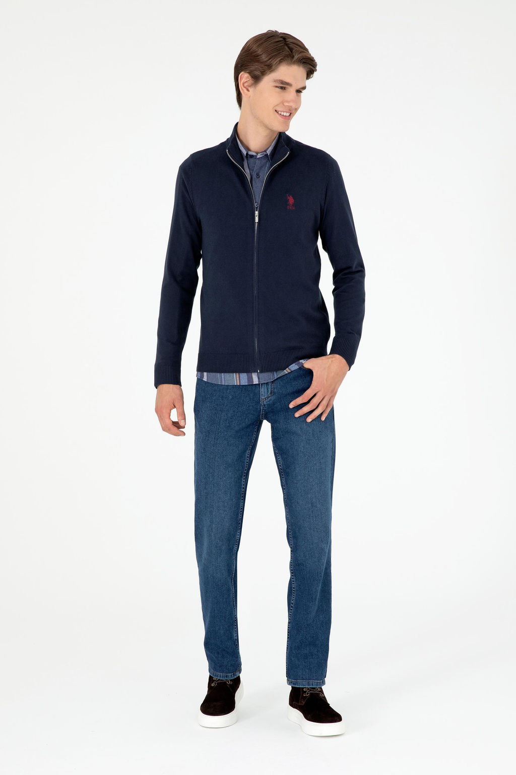 Мужской темно-синий базовый трикотажный кардиган Неожиданная скидка в корзине - U.s. polo assn фото 4