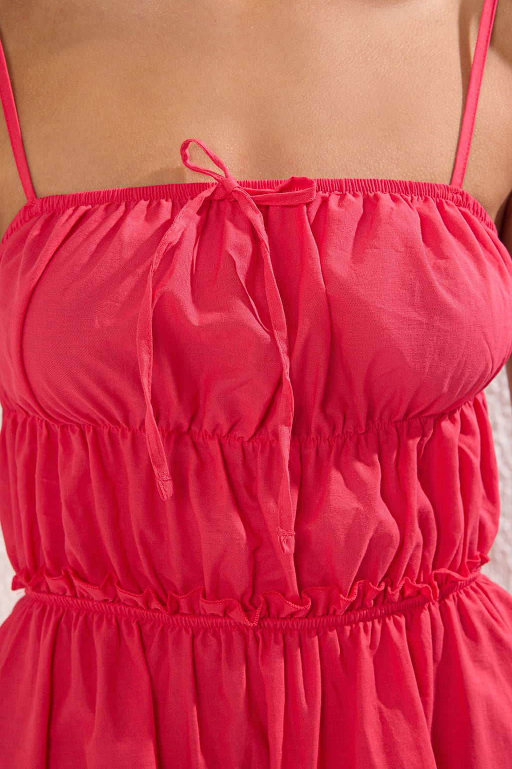 Pembe Dokuma Volanl? %100 Pamuk Plaj Mini Elbise TBESS25EL00120 - Trendyolmilla фото 4