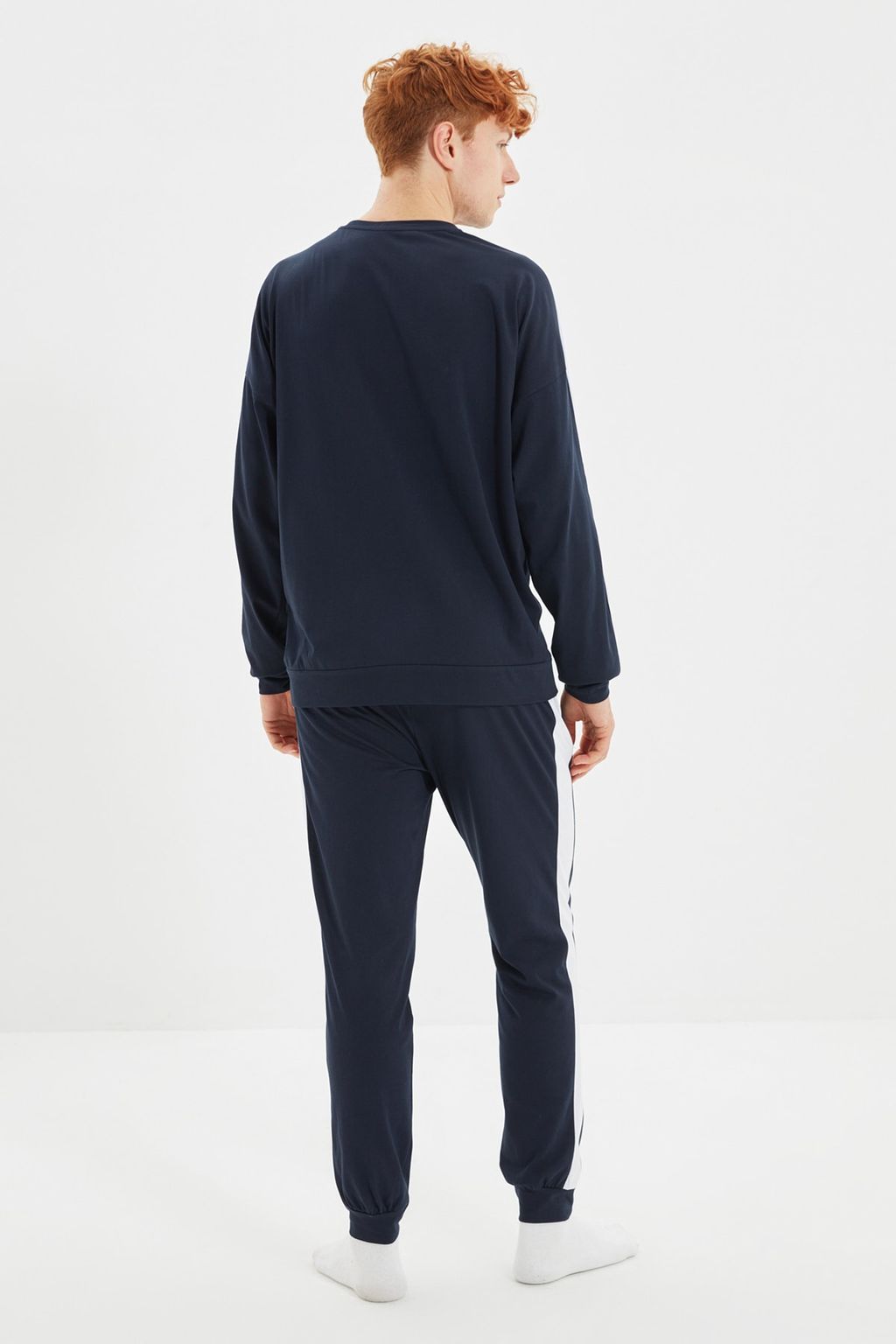 TRENDYOL MAN Lacivert Regular Fit Bask?l? Serit Detayl? Orme Pijama Tak?m? THMAW21PT0681 - Trendyolmilla фото 5