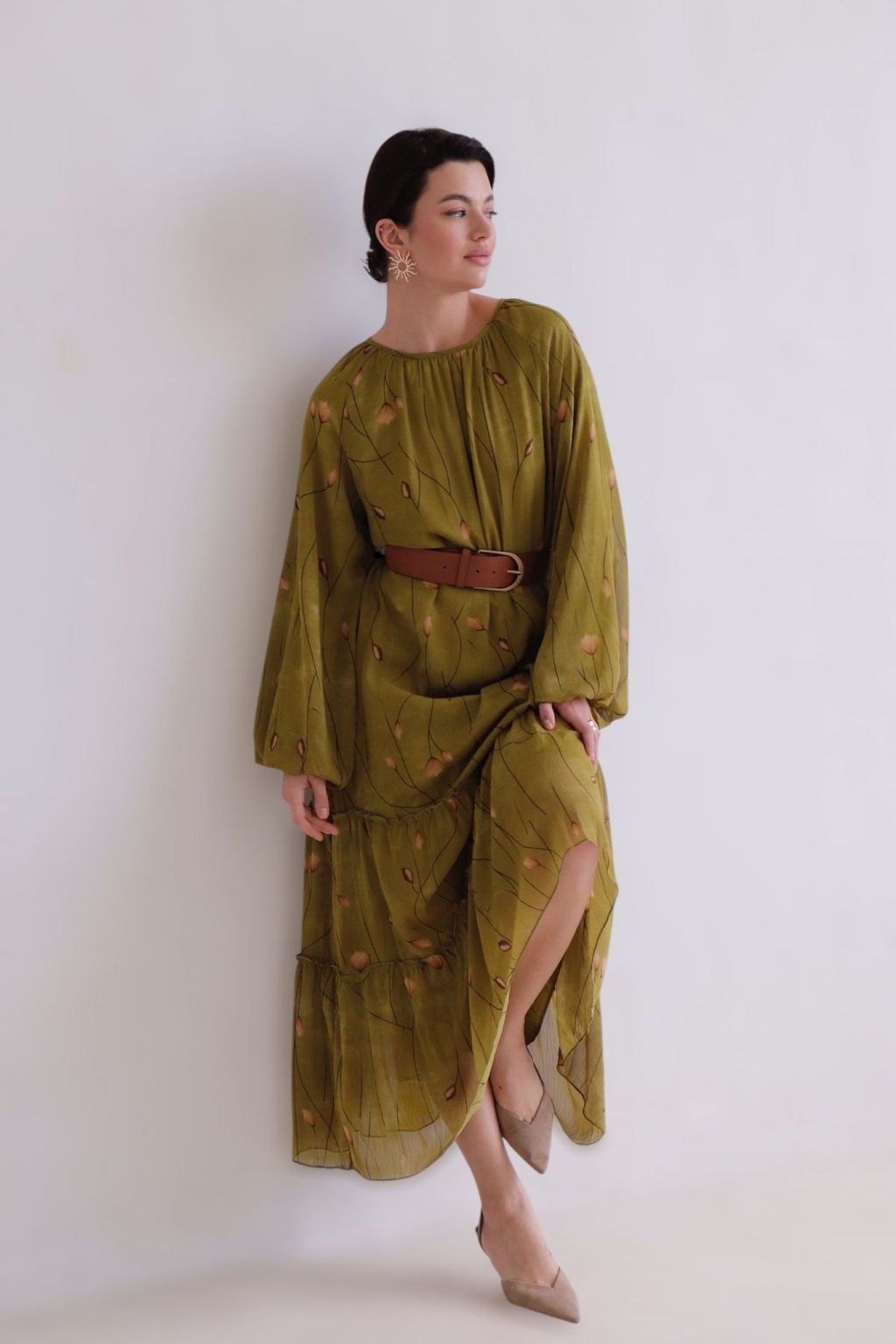 Martichelli Платье хаки с цветочным принтом  фото 5