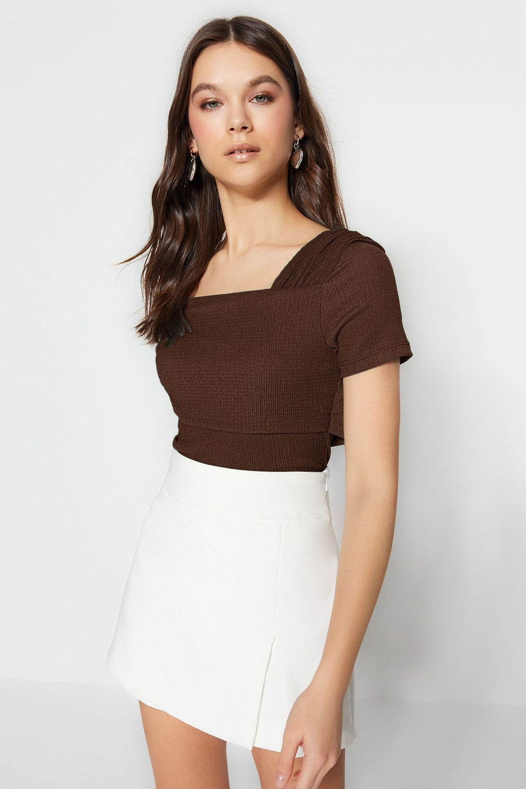 TRENDYOLMILLA Siyah Asimetrik Yakal? Fitted/Vucuda Oturan C?tc?tl? Orme Body TWOSS23BD00060 фото 2