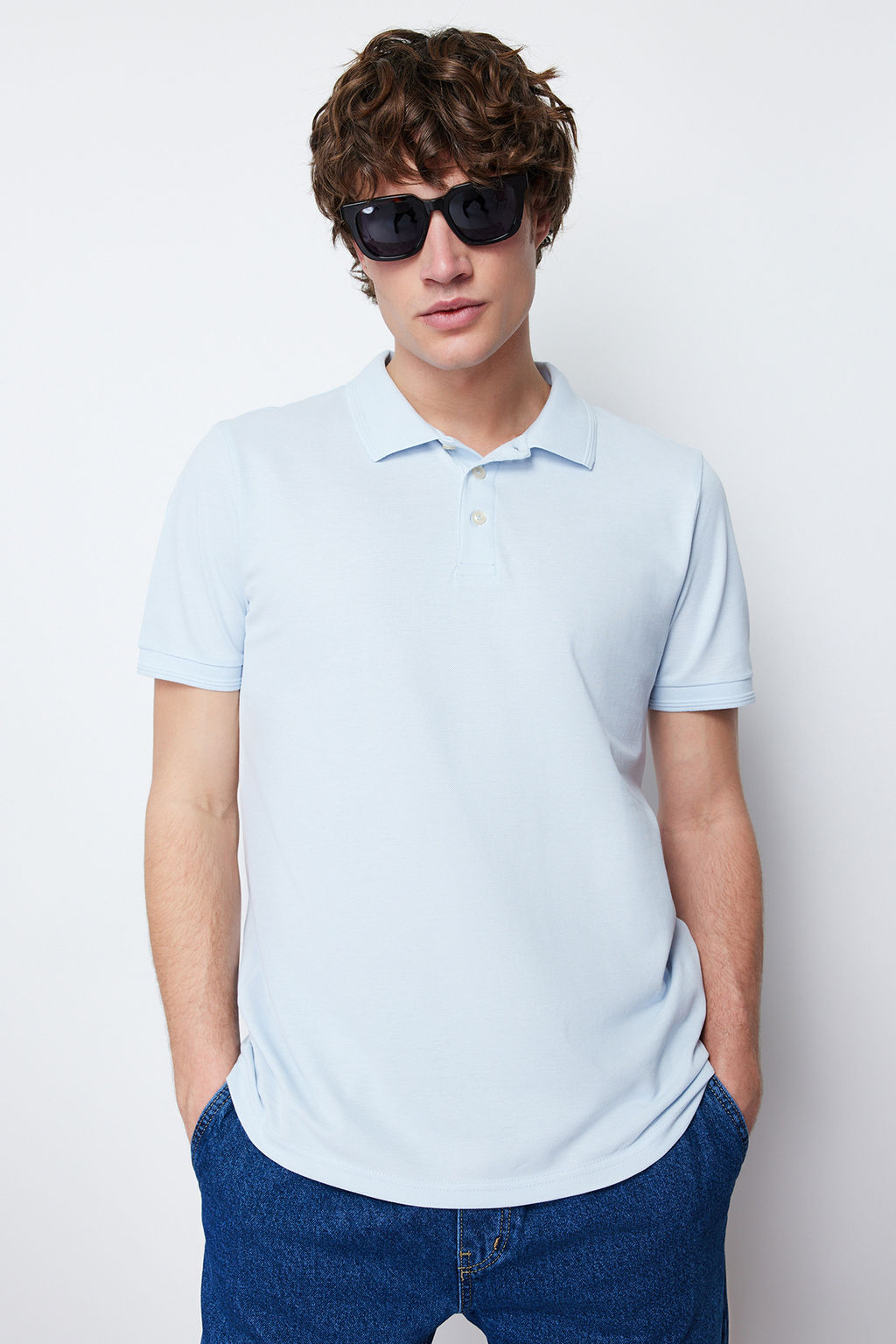 Beyaz Slim/Dar Kesim Yakas? Cizgili Basic %100 Pamuk Polo Yaka T-shirt TMNSS20PO0009