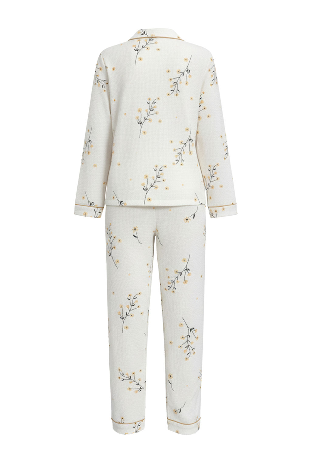 Beyaz-Sar? Dokulu Cicekli Biyeli Orme Pijama Tak?m? THMAW26PT00212 - Trendyolmilla фото 3
