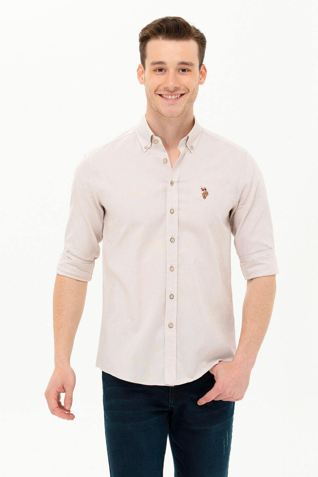 U. S. Polo Assn / Мужская базовая рубашка с длинным рукавом Stone