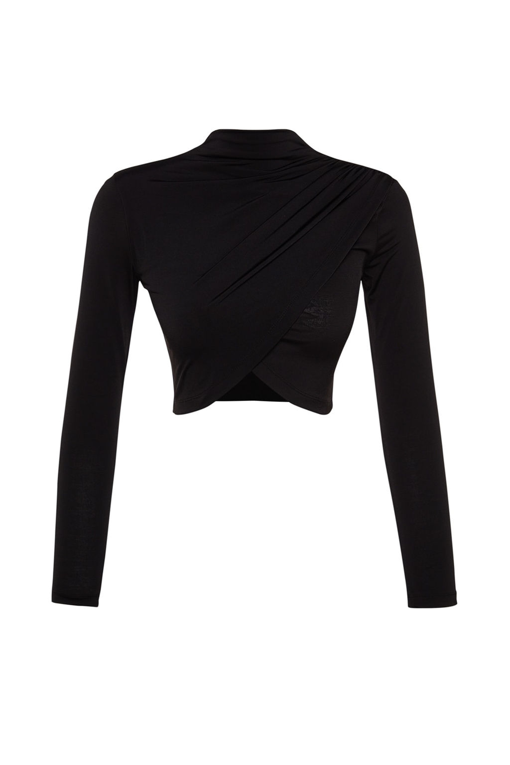 Siyah Dik Yaka Drapeli Crop Bluz TWOAW24BZ00164