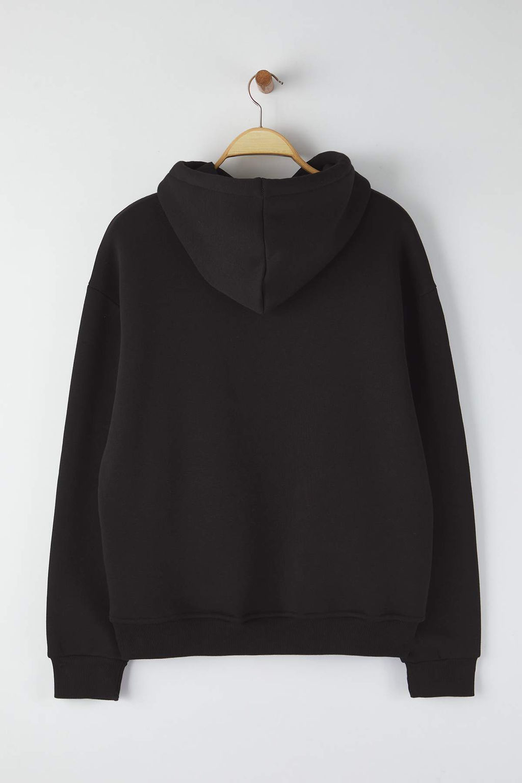 Siyah Oversize/Genis Kesim Nak?sl? Ici Polarl? Kapusonlu Sweatshirt TMNAW25SW00016
