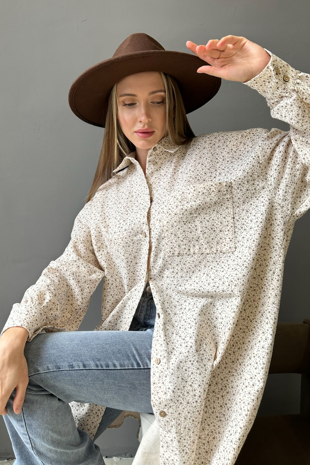 Рубашка женская HUG077/02/Молочный, коричневый - Rise фото 3