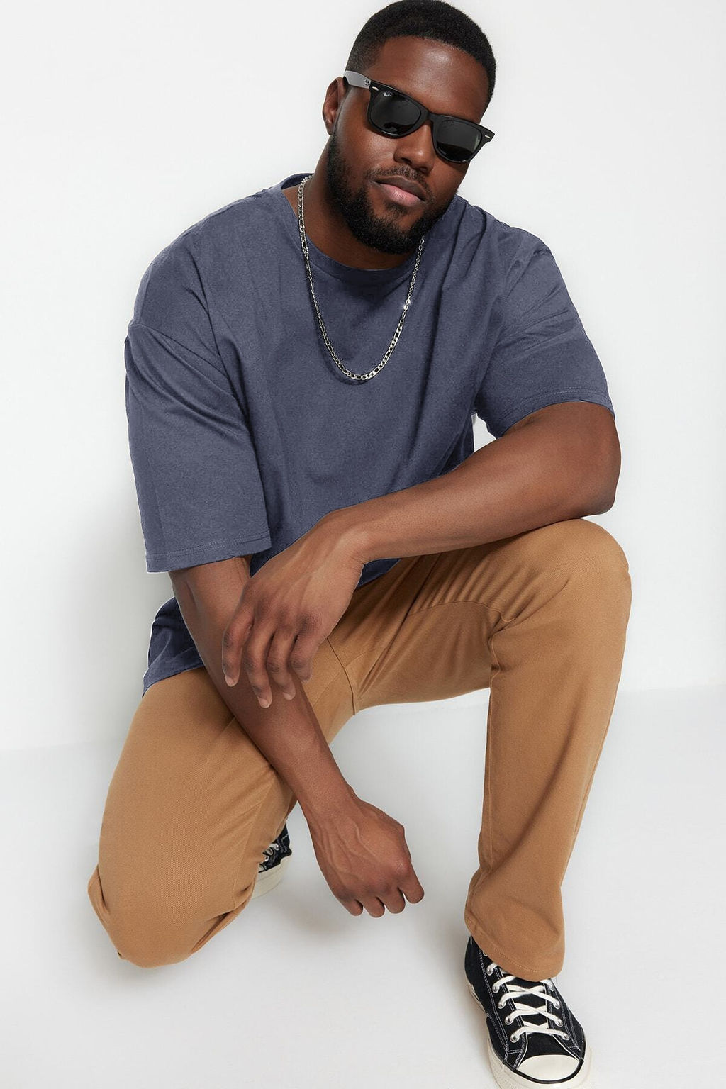 Buyuk Beden Antrasit Oversize/Genis Kesim %100 Pamuklu T-Shirt TMNSS23TS00139