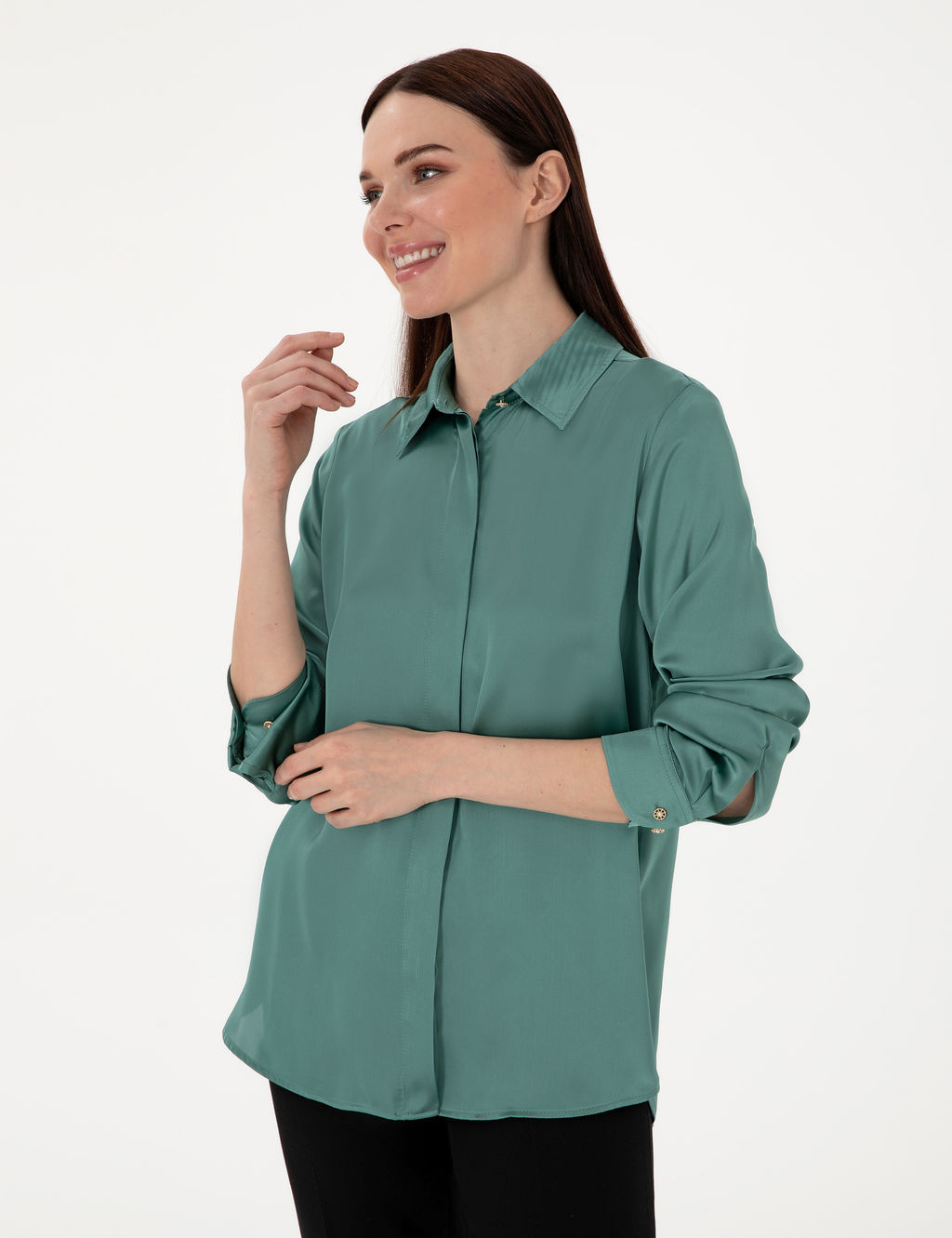 Ye_il Comfort Fit Uzun Kollu G_mlek
