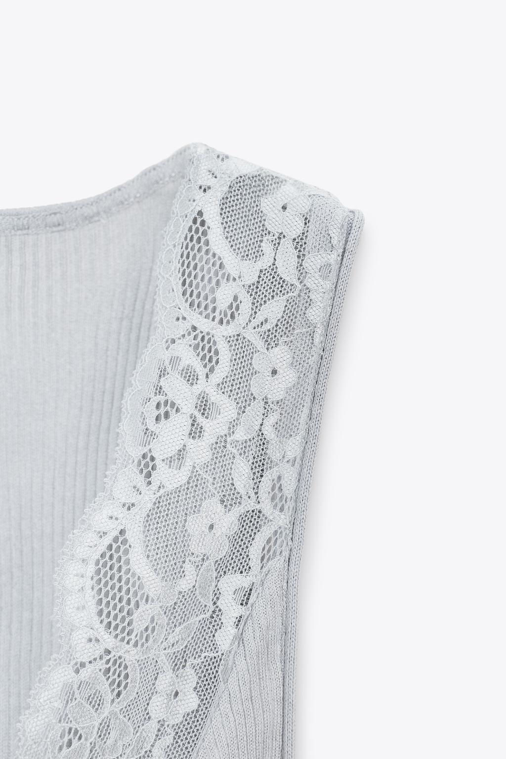 LACE RIBBED T-SHIRT - Zara фото 20