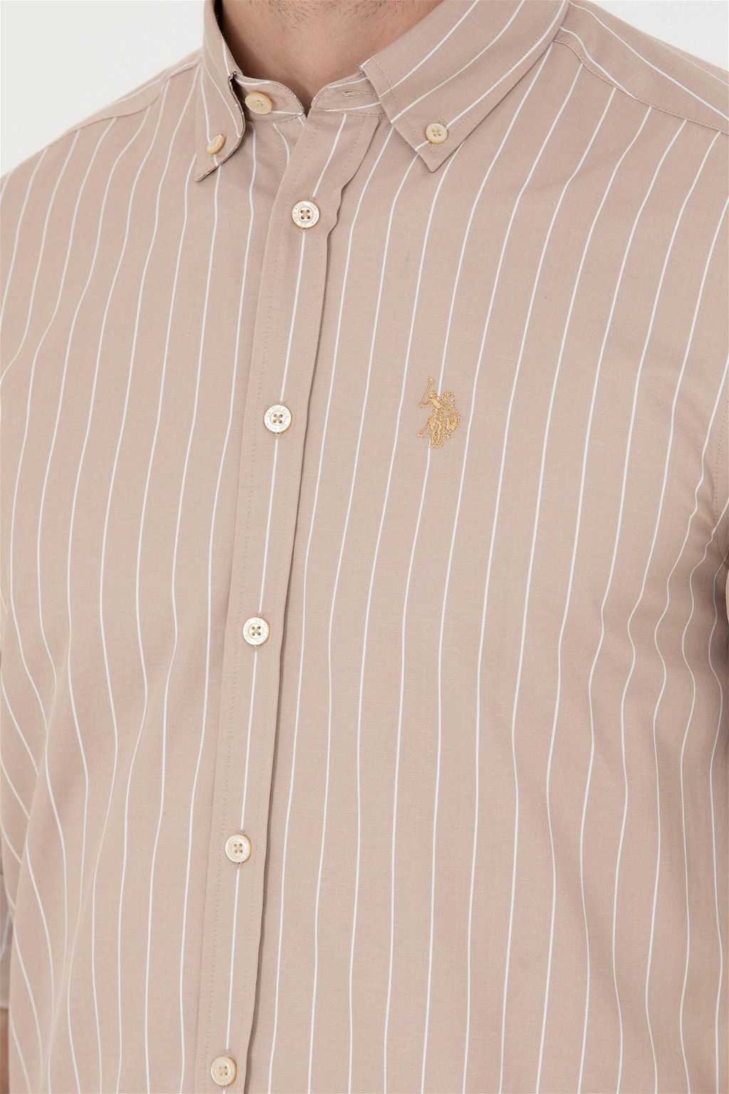 Мужская рубашка песочного цвета с длинным рукавом - U.s. polo assn фото 14