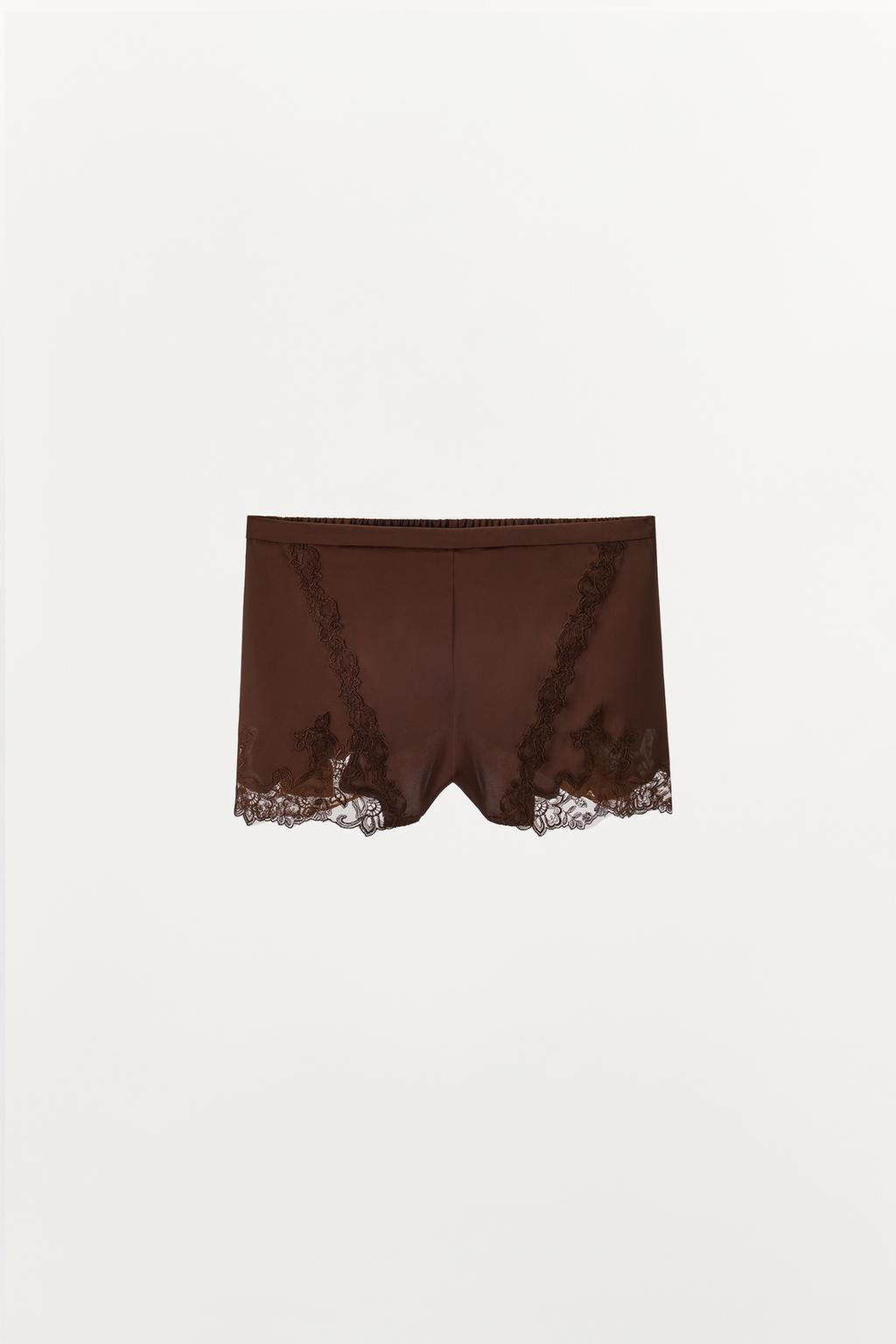 SATIN SHORTS WITH EMBROIDERY AND LACE - Zara фото 5