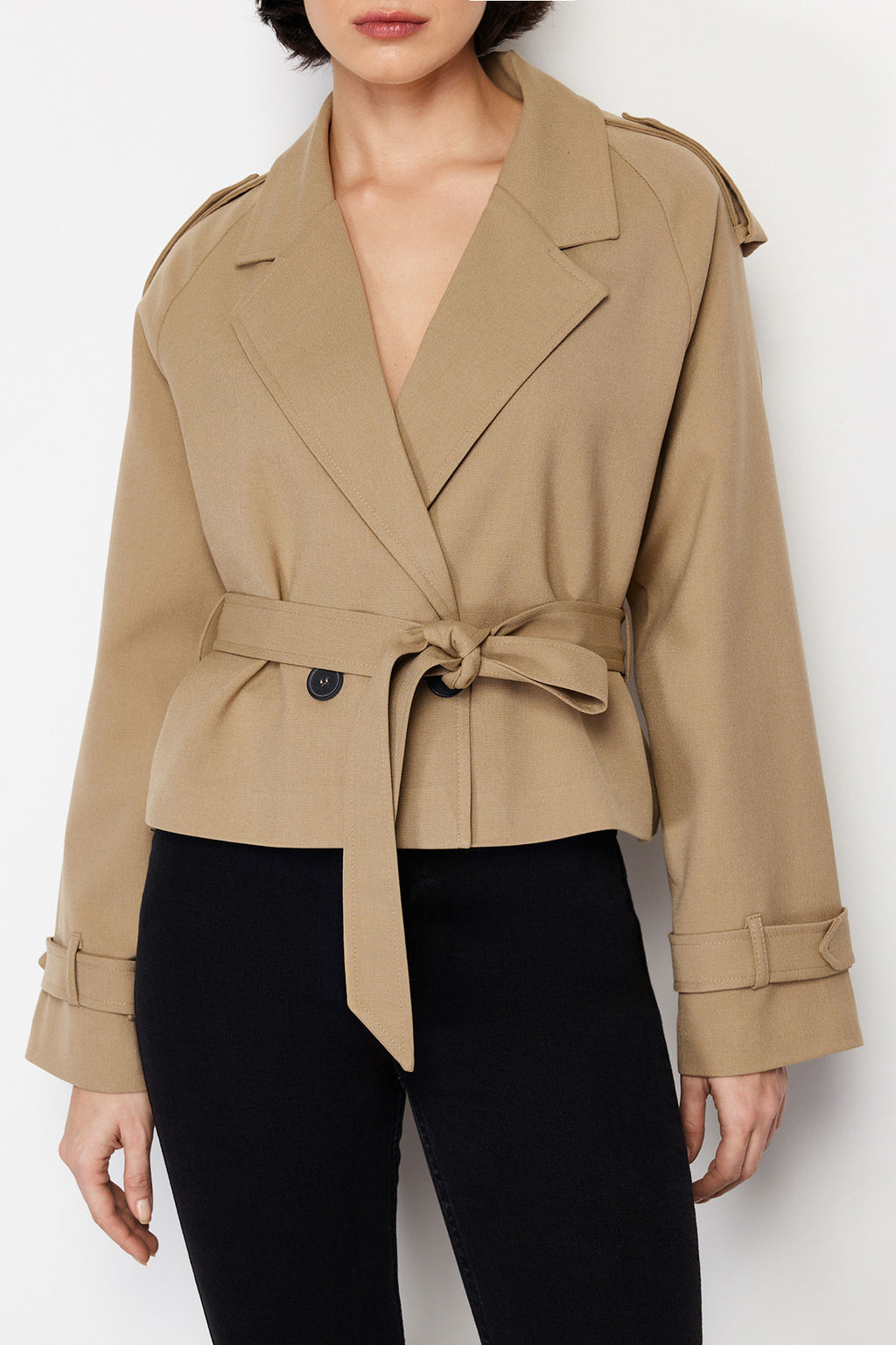 Vizon Premium Dokuma Crop Blazer Ceket TWOSS24BC00010