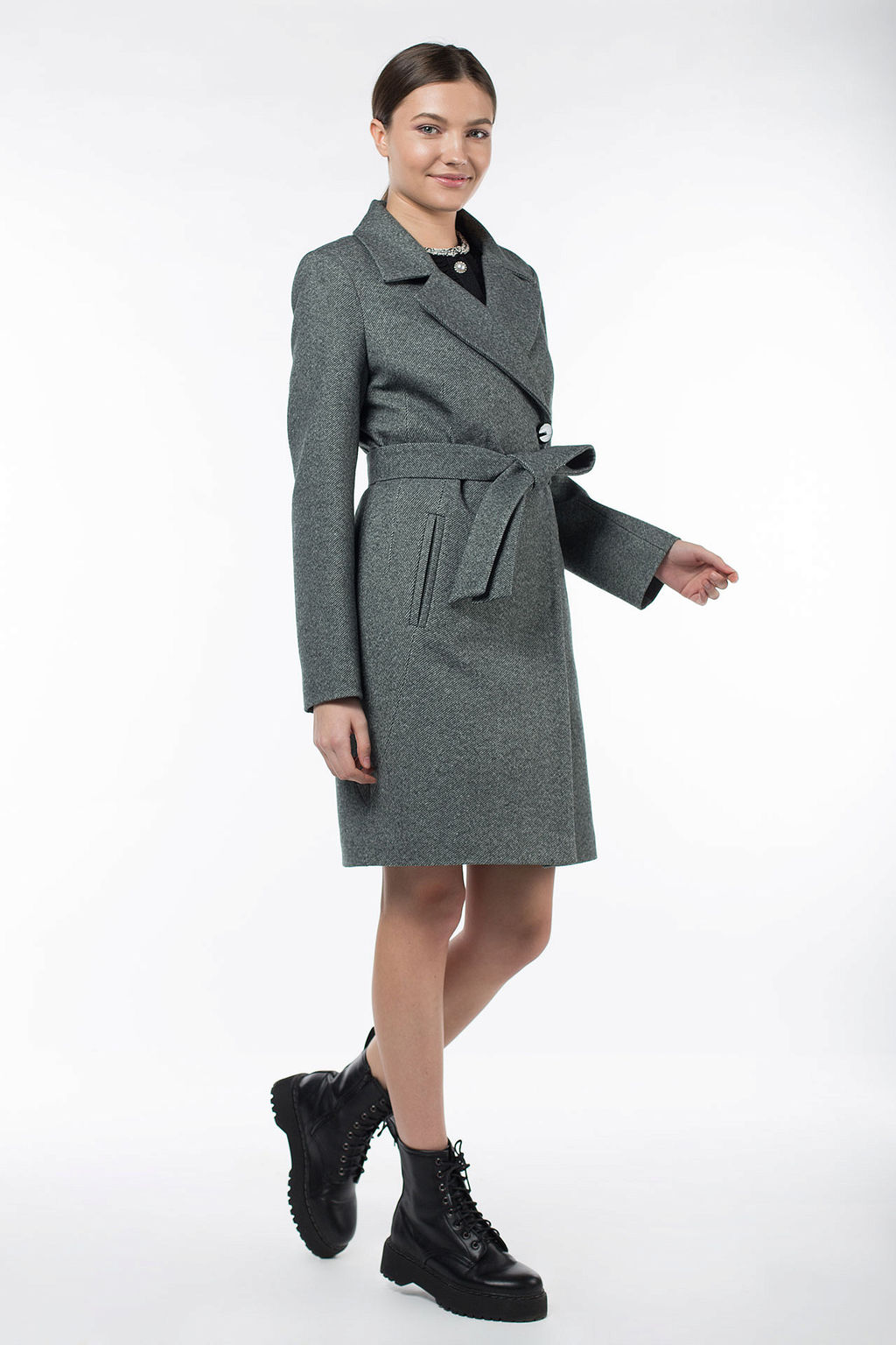 01-09021 Пальто женское демисезонное (пояс) - El podio фото 5