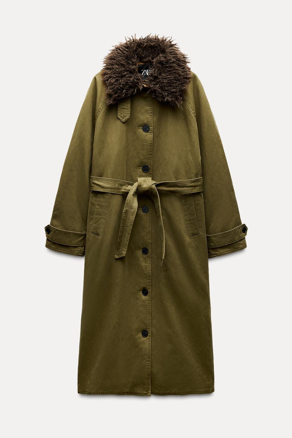 WAXED TRENCH COAT WITH FAUX FUR COLLAR - Zara фото 10