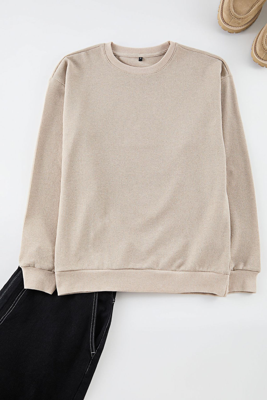 Camel Oversize/Genis Kesim Bisiklet Yaka Sardonsuz Sweatshirt TMNAW25SW00194
