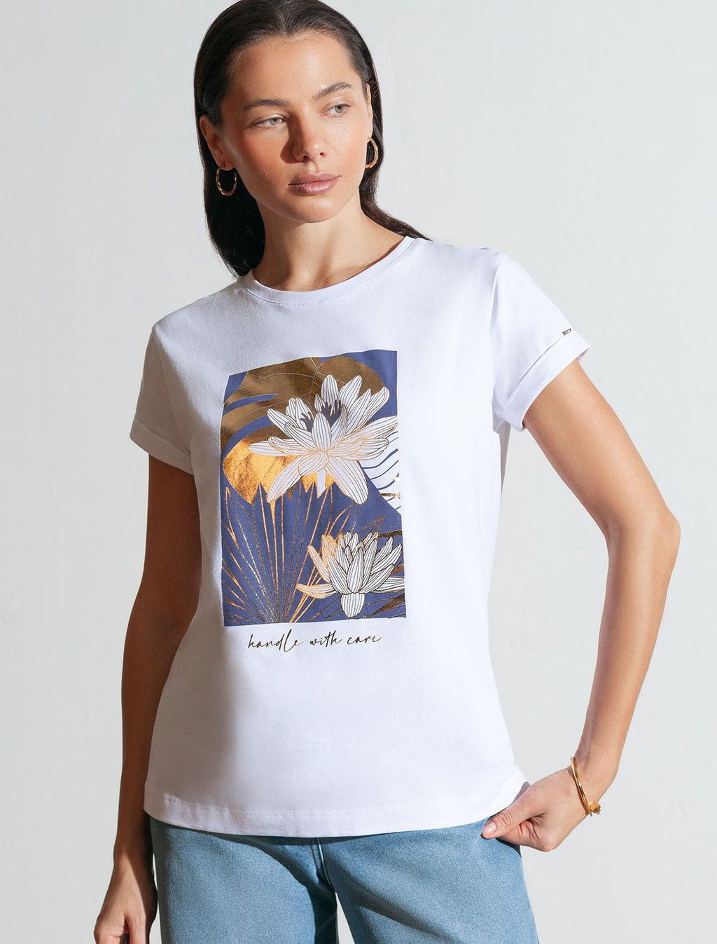 Свободная футболка с принтом из премиального хлопка с эластаном - Vilatte фото 6