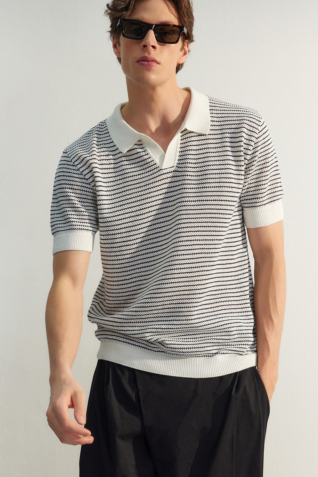 Lacivert Relaxed K?sa Kol Polo Yaka Triko T-shirt TMNSS23PO00026