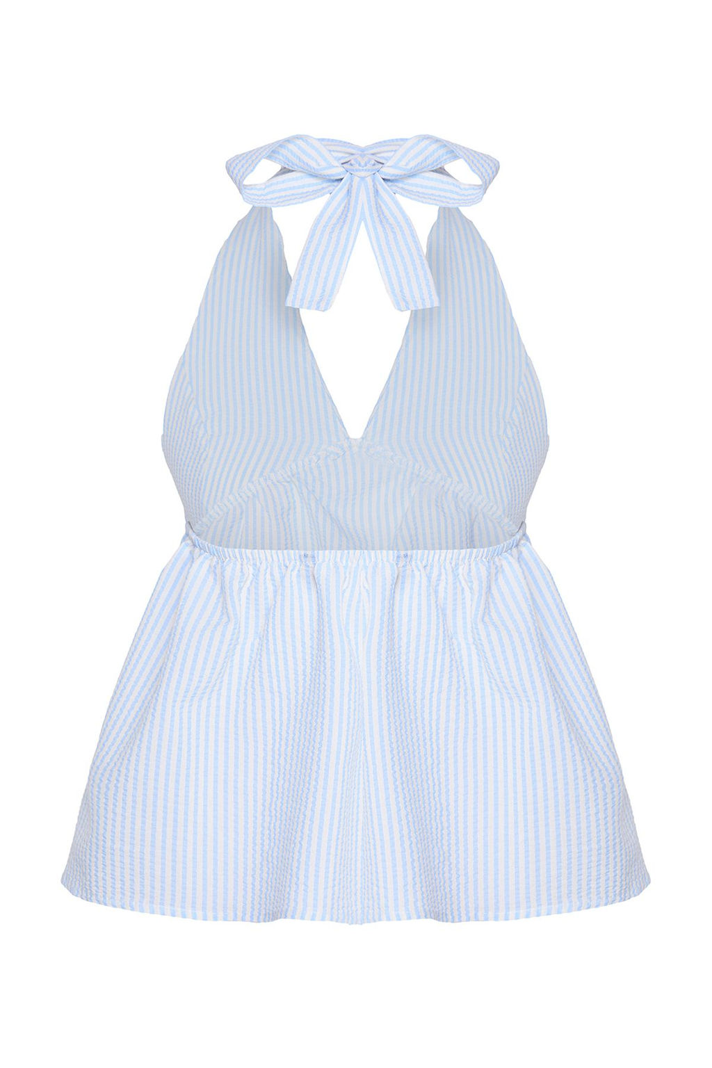 Trendyolmilla Ac?k Mavi Cizgili Gofre Ask?l? Dokuma Bluz TWOSS25BZ00101  фото 8