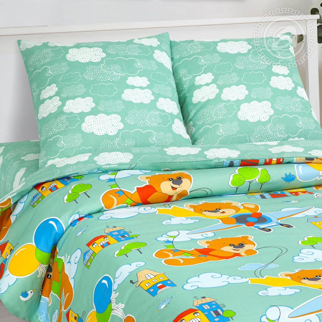Улётные мишки 1,5 сп./Пододеяльник: 1 шт. - 215*143; Простыня: 1 шт. - 214*150; Наволочка: 2 шт. - 70*70; Бязь детская - Артпостель фото 2