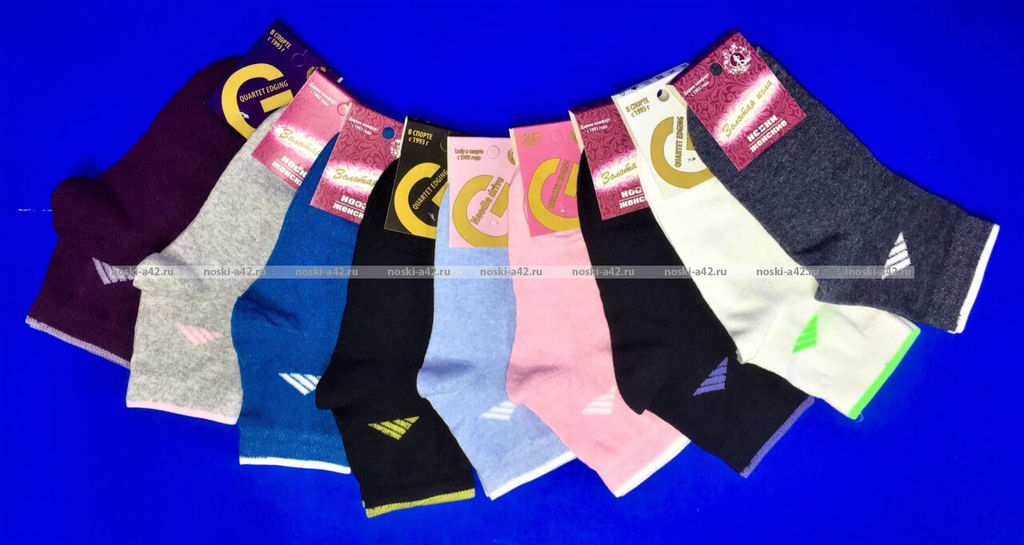 Цена за 10 пар. Золотая Игла носки женские спортивные с лайкрой с-1111