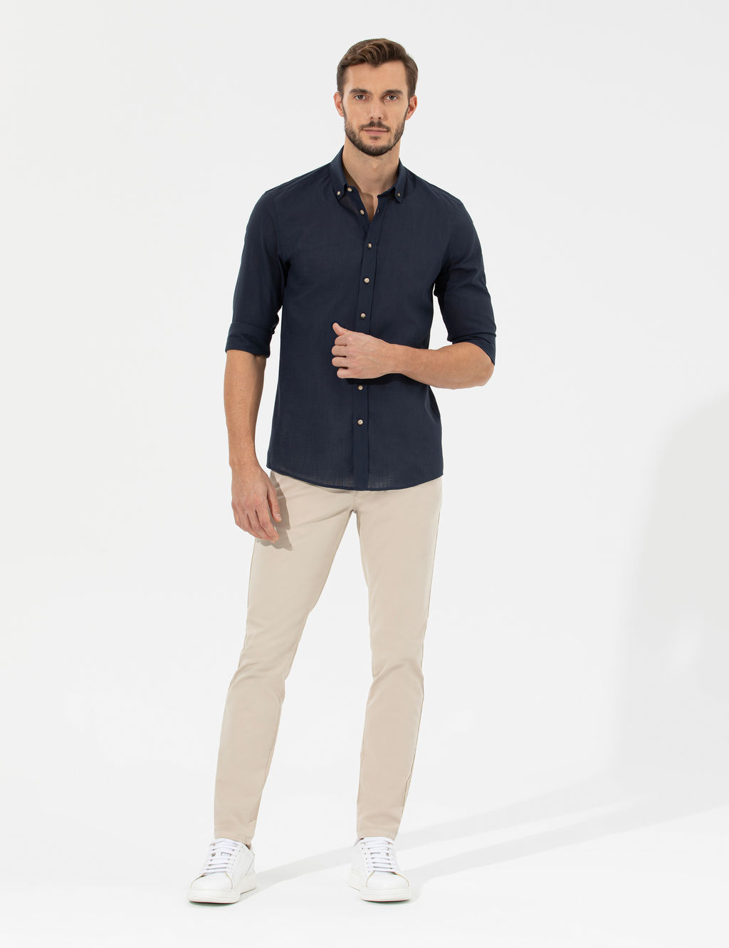 Lacivert Slim Fit Uzun Kollu G_mlek