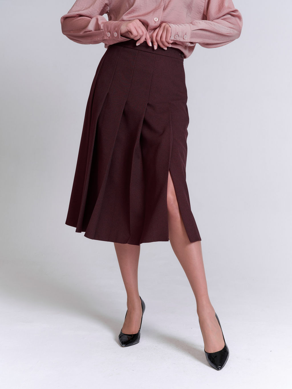 Расклешенная юбка со складками из костюмной ткани в составе ШЕРСТЬ