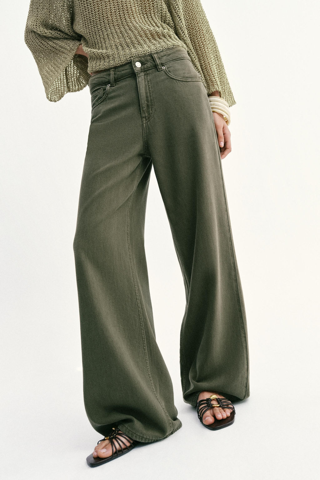 JEANS Z1975 WIDE LEG TIRO ALTO FLUIDO / Khaki - Zara фото 2