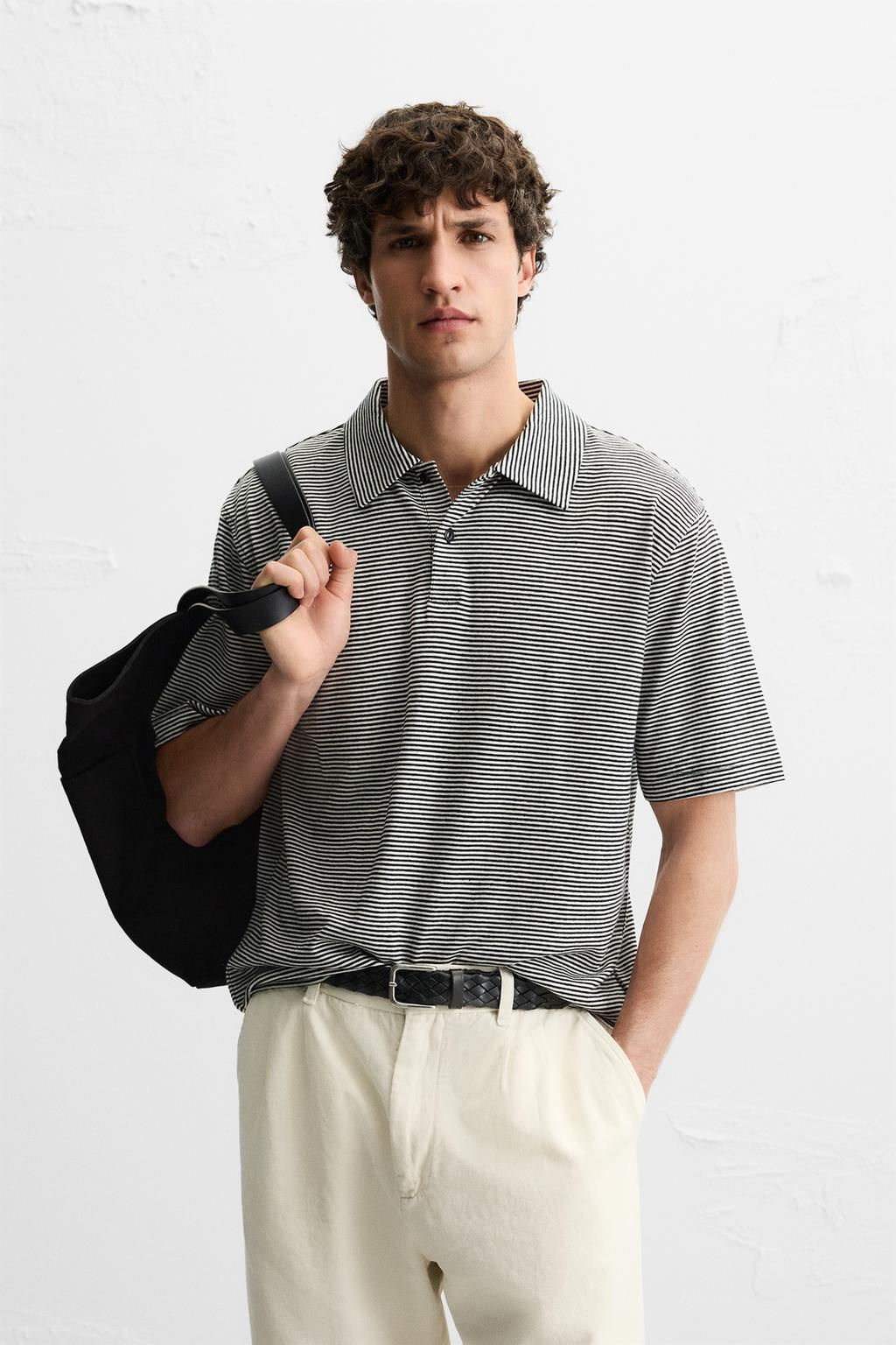 STRIPED LINEN/COTTON POLO SHIRT - Zara фото 2