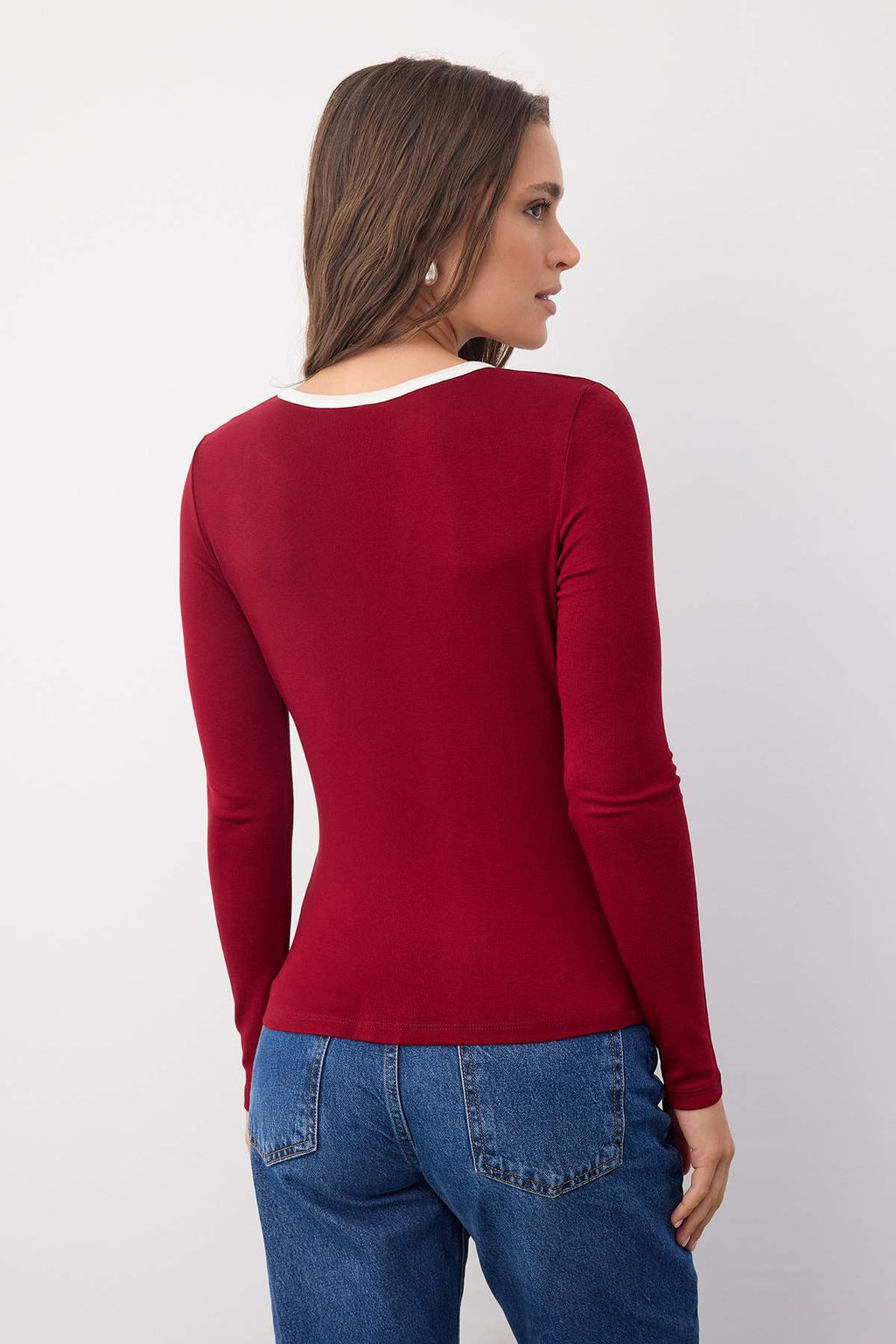 Wardrobe Essentials  Bordo Renk Bloklu Dugmeli Orme Bluz | TWOAW26BZ00004