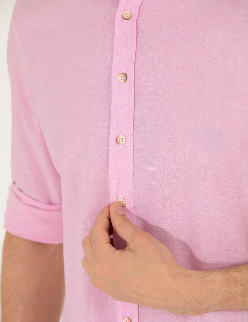 Pembe Keten Kar___ml_ Regular Fit Uzun Kollu G_mlek