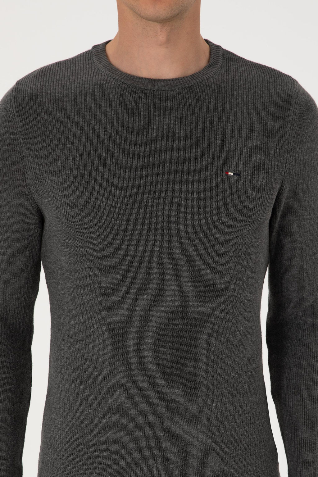 Erkek Slim Fit Bisiklet Yaka Antrasit Melanj Basic Kazak - U.s. polo assn фото 6