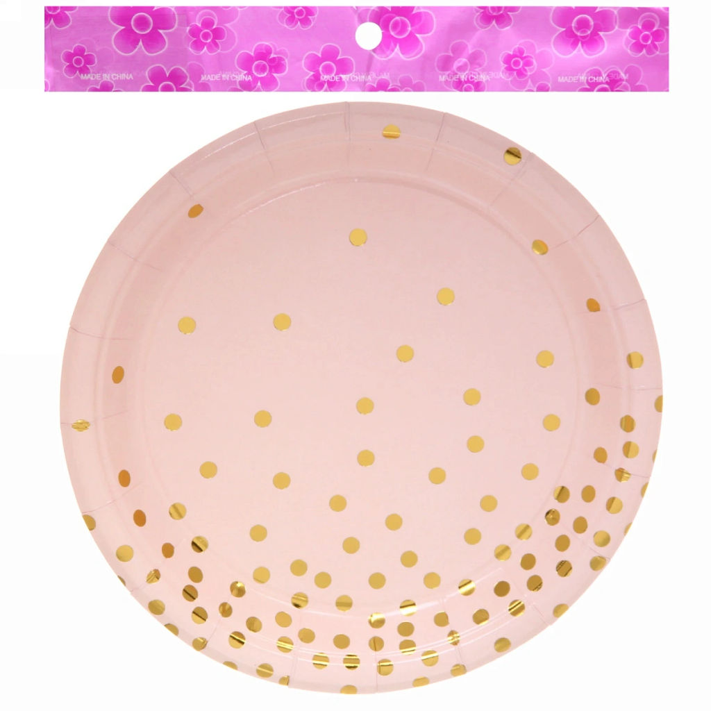 Цена за 5 шт. Тарелка бумажная 18 см в наборе 10 шт "Конфетти" розовая