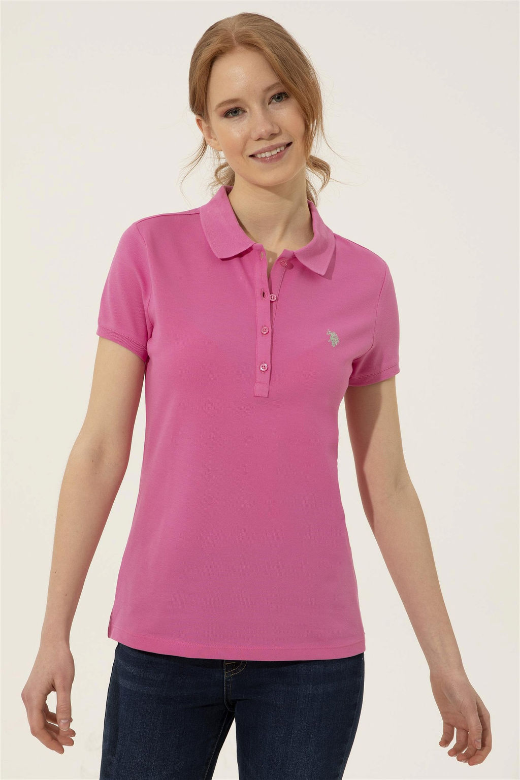 Женская розовая футболка с воротником поло Basic - U.s. polo assn фото 7