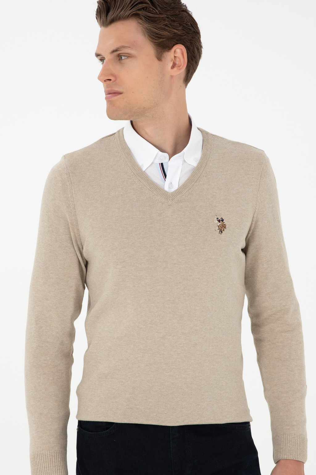 Мужской базовый свитер хаки меланжевого цвета Неожиданная скидка в корзине - U.s. polo assn фото 3