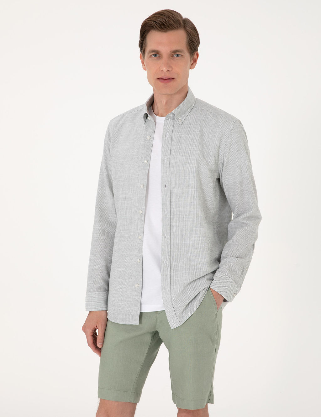 Ye_il Slim Fit Uzun Kollu G_mlek - Pierre cardin фото 3