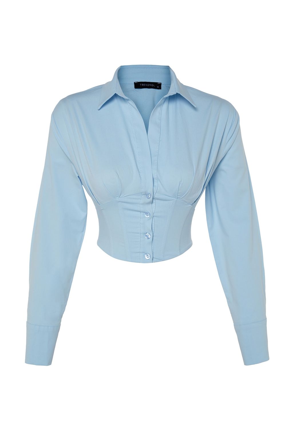 Mavi Crop Astarl? Korse Detayl? Dokuma Poplin Gomlek TPRAW23GO00004