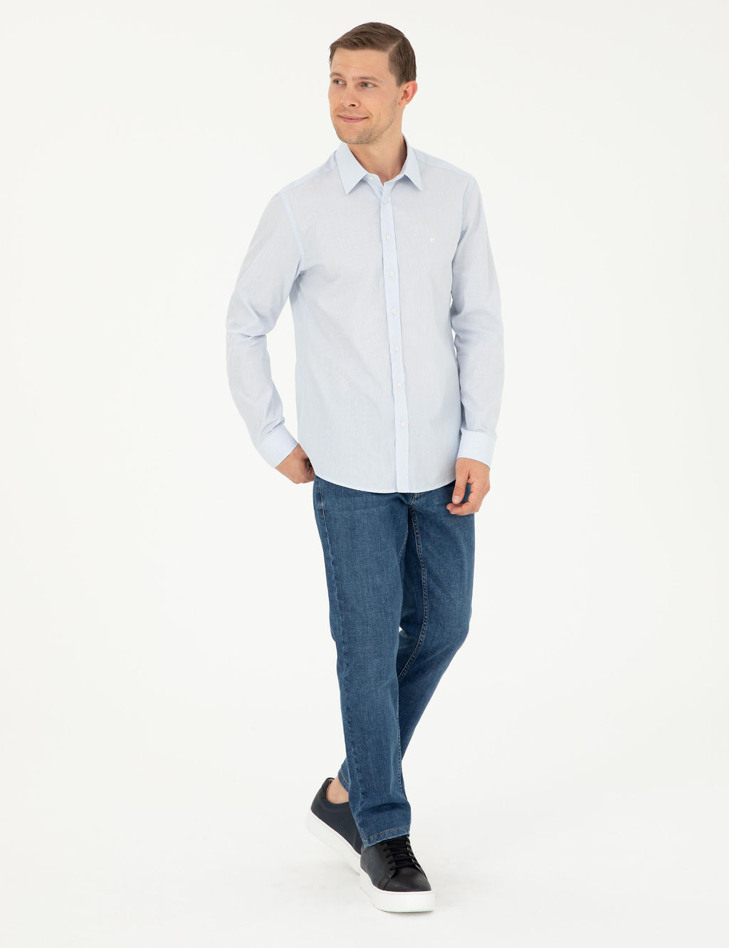 Синяя зауженная рубашка с длинным рукавом - Cacharel фото 4