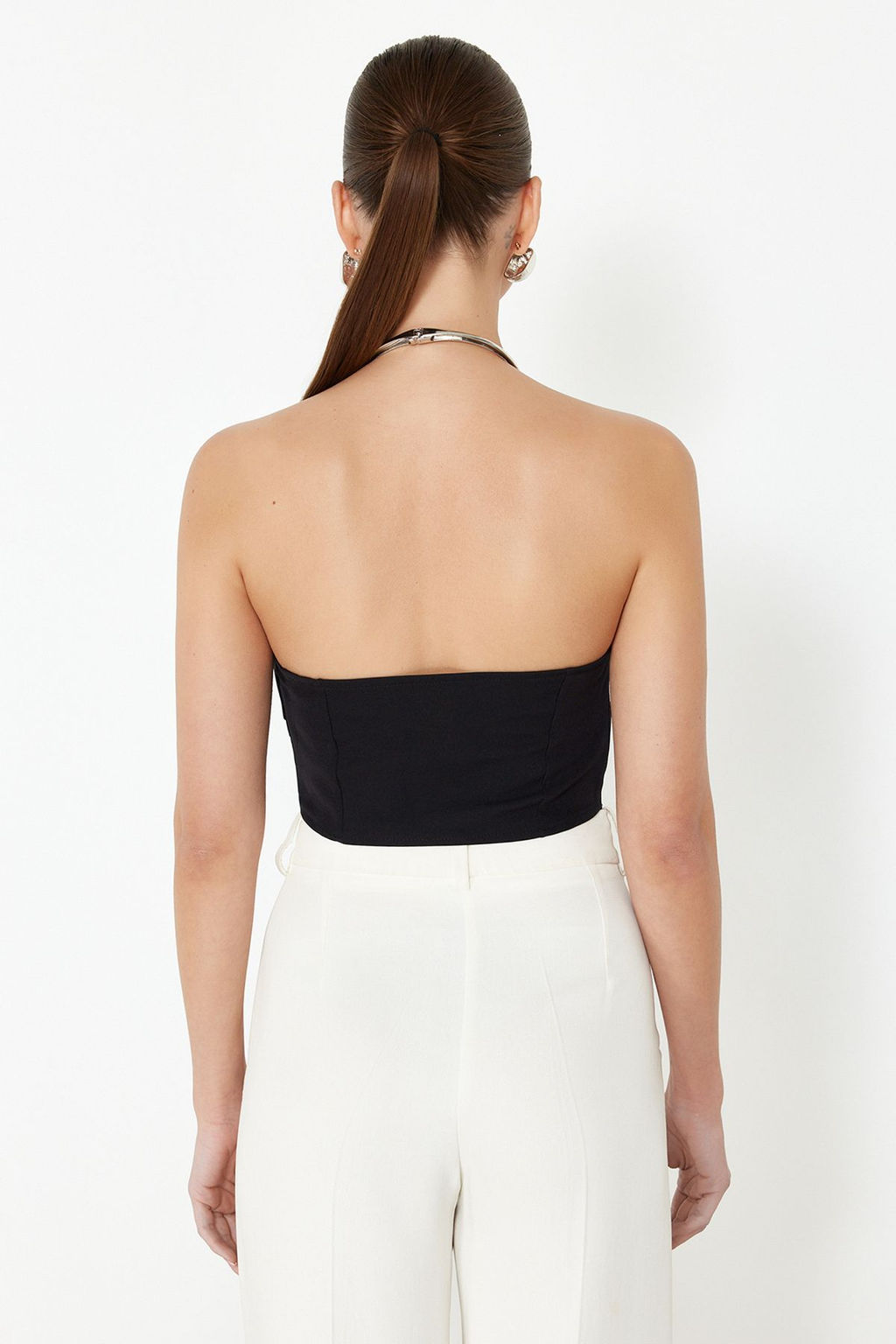 Siyah Baglama Detayl? Straplez Crop Dokuma Bluz TWOSS24BZ00607