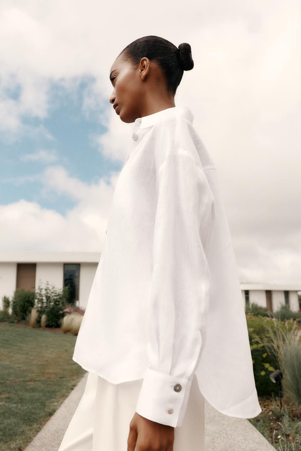 100% LINEN SHIRT WITH CONTRASTING BUTTONS - Zara фото 4