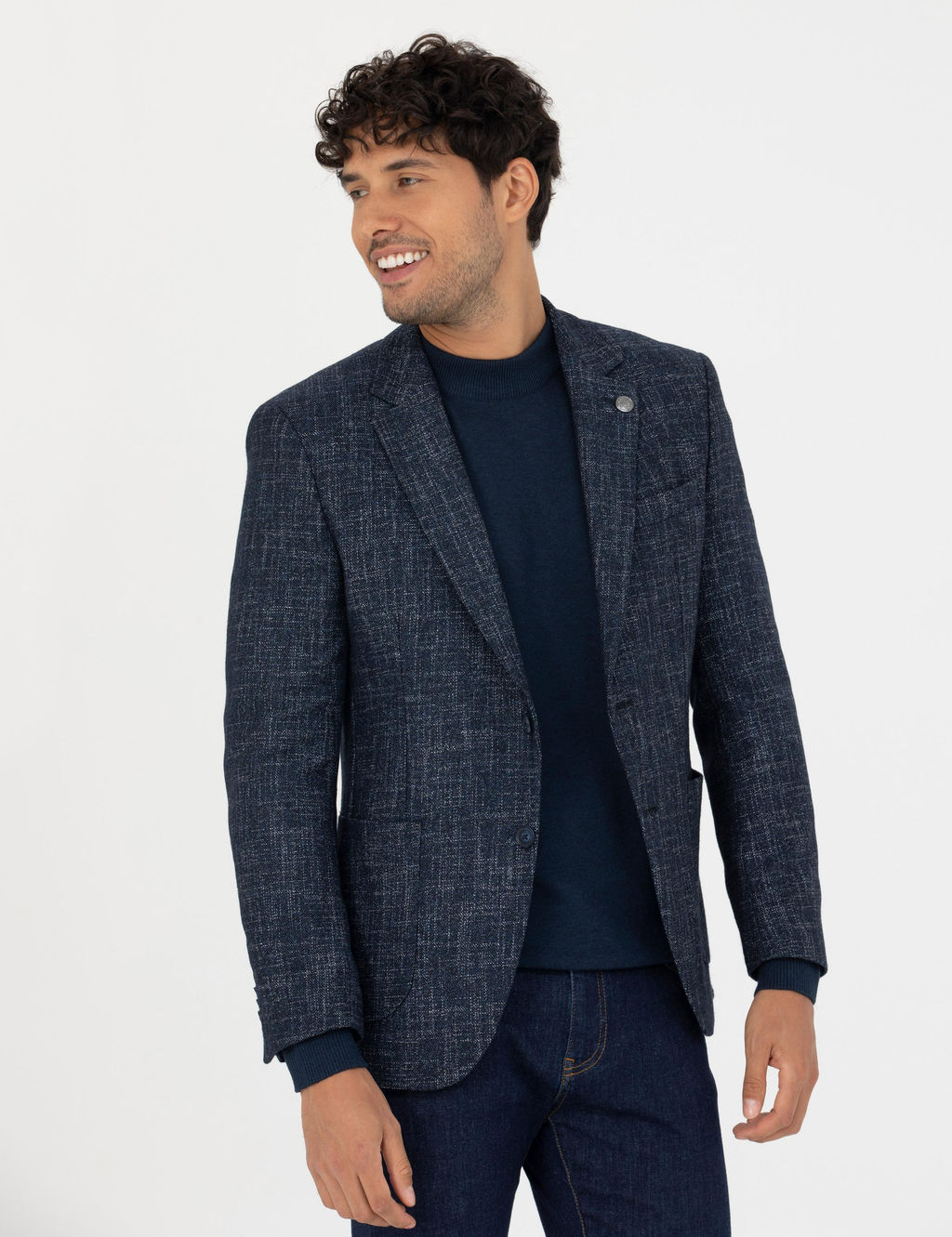 A__k Lacivert Ekstra Slim Fit Y_n Kar___ml_ Blazer Ceket